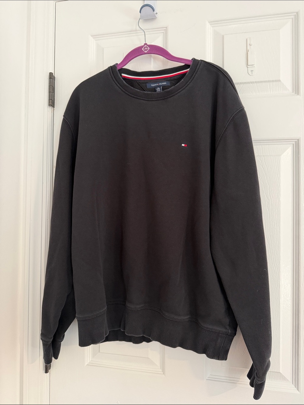 Tommy Hilfiger Black Crewneck Sweatshirt with Chest Flag